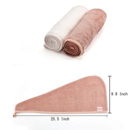 2 Pack Hair Towel Wrap; Hair Drying Towel With Button; Microfiber Hair Towel; Dry Hair Hat; Bath Hair Cap (Pink Beige)