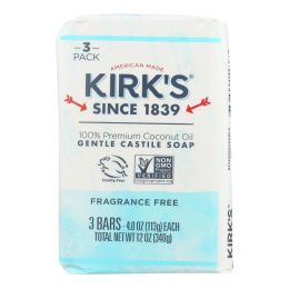 Kirk's Natural Soap Bar - Coco Castile - Fragrance Free - 3 Count - 4 oz