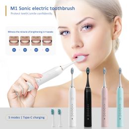 MOCEMTRY Sonic Electric Toothbrush 5 Modes + 2 Head IPX7 Waterproof USB Charging