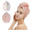 2 Pack Hair Towel Wrap; Hair Drying Towel With Button; Microfiber Hair Towel; Dry Hair Hat; Bath Hair Cap (Pink Beige)