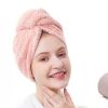 2 Pack Hair Towel Wrap; Hair Drying Towel With Button; Microfiber Hair Towel; Dry Hair Hat; Bath Hair Cap (Pink Beige)