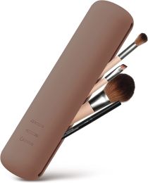 BEZOX Trendy Makeup Brush Holder - Silicon Make Up Brush Small Case; Sleek Travel Foundation Brushes Container (BRUSHES NOT INCLUDED) - Pink (Color: Brown)