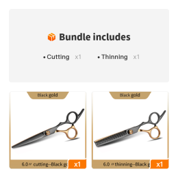 Hair Cutting Scissors; Professional Home Hair Cutting Barber/Salon Thinning Shears; Stainless Steel Hairdressing Scissors Black Golden (Color: Cutting+Thinning)