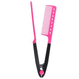 Flat Comb Straightening Comb Salon Hair Brush Combs Hairdressing Styling Hair Straightener V-shaped Straight Comb Straightener (Color: Rose)