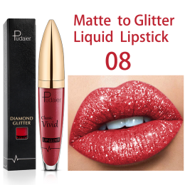18 Colors Shiny Lip Gloss for Women Long Lasting Matte Glitter Liquid Lipstick Diamond Shiny Lip Gloss Waterproof Lip Makeup (Color: 8)