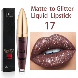 18 Colors Shiny Lip Gloss for Women Long Lasting Matte Glitter Liquid Lipstick Diamond Shiny Lip Gloss Waterproof Lip Makeup (Color: 17)