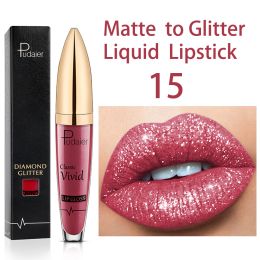 18 Colors Shiny Lip Gloss for Women Long Lasting Matte Glitter Liquid Lipstick Diamond Shiny Lip Gloss Waterproof Lip Makeup (Color: 15)
