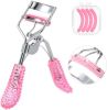 Uranian Eyelash Curlers with Comb Protable Eyelash Curler with 4 Silicone Refill Pads Professional Lash Curler Makeup Tool for Eyes (3 Light Pink)