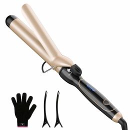 Curling Iron 1 1/2-inch Instant Heat with Extra-Smooth Tourmaline Ceramic Coating, Glove Included (Color: Champagne Gold)