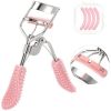 Uranian Eyelash Curlers with Comb Protable Eyelash Curler with 4 Silicone Refill Pads Professional Lash Curler Makeup Tool for Eyes (3 Light Pink)